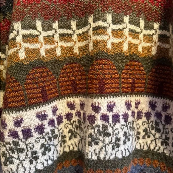 Rare vintage sweater Barbra sue landscape, spring bumblebees beehives small - Picture 9 of 16